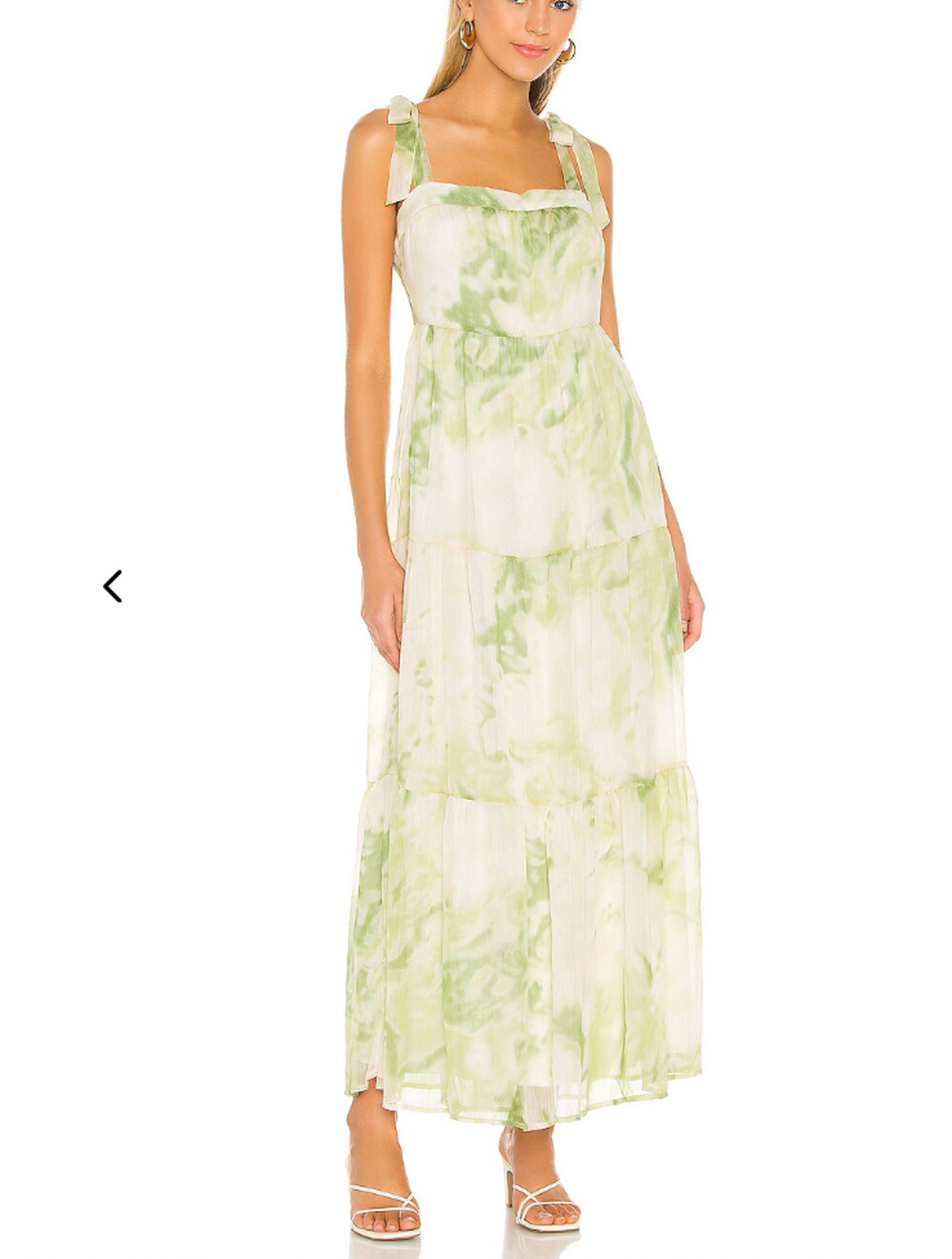 Line + Dot Green Tropical Maxi Dress MEDIUM Tiered Ruffle Cottage Vacation $115